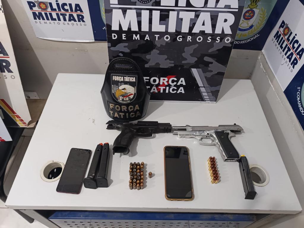 PM prende dois com arma de fogo e 45 munições em MT