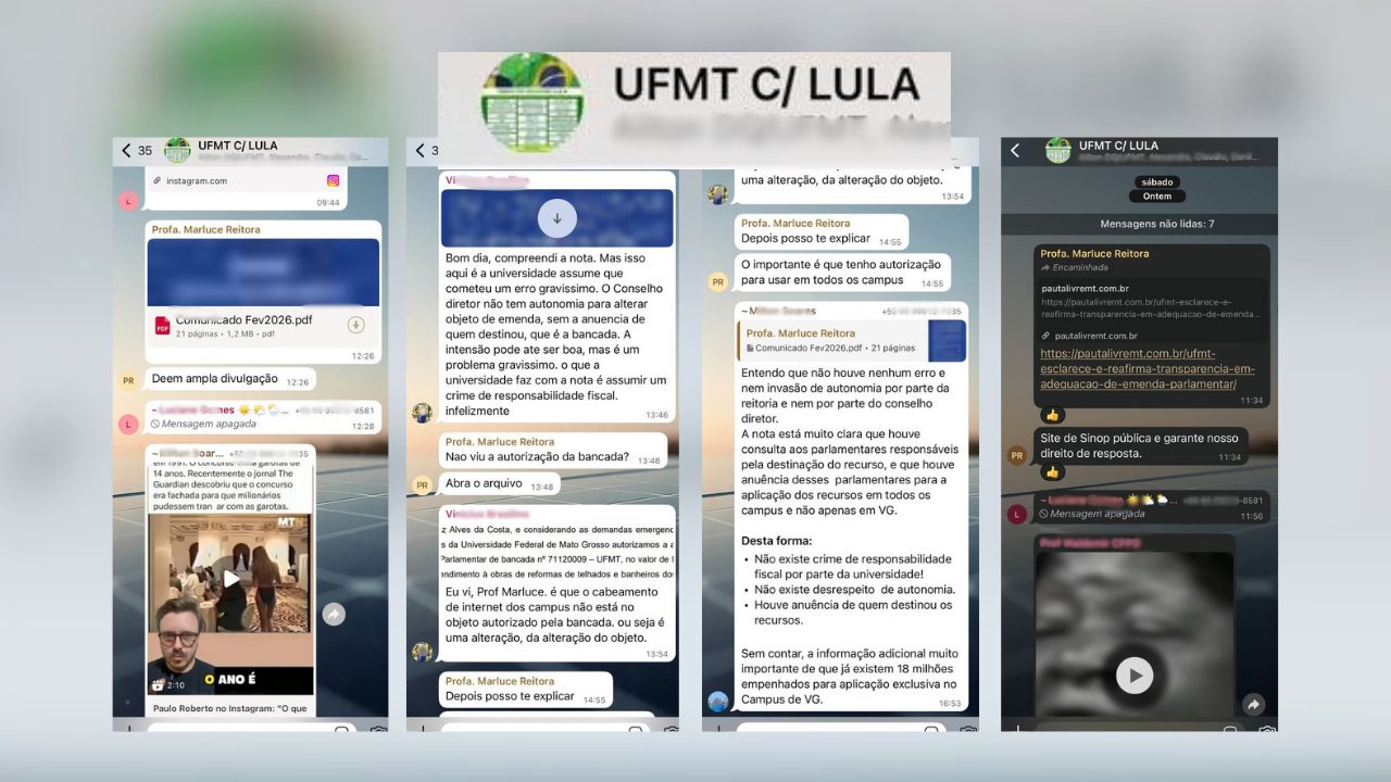 Grupo “UFMT com Lula” expõe reação coordenada e blindagem política da reitora após críticas sobre emendas
