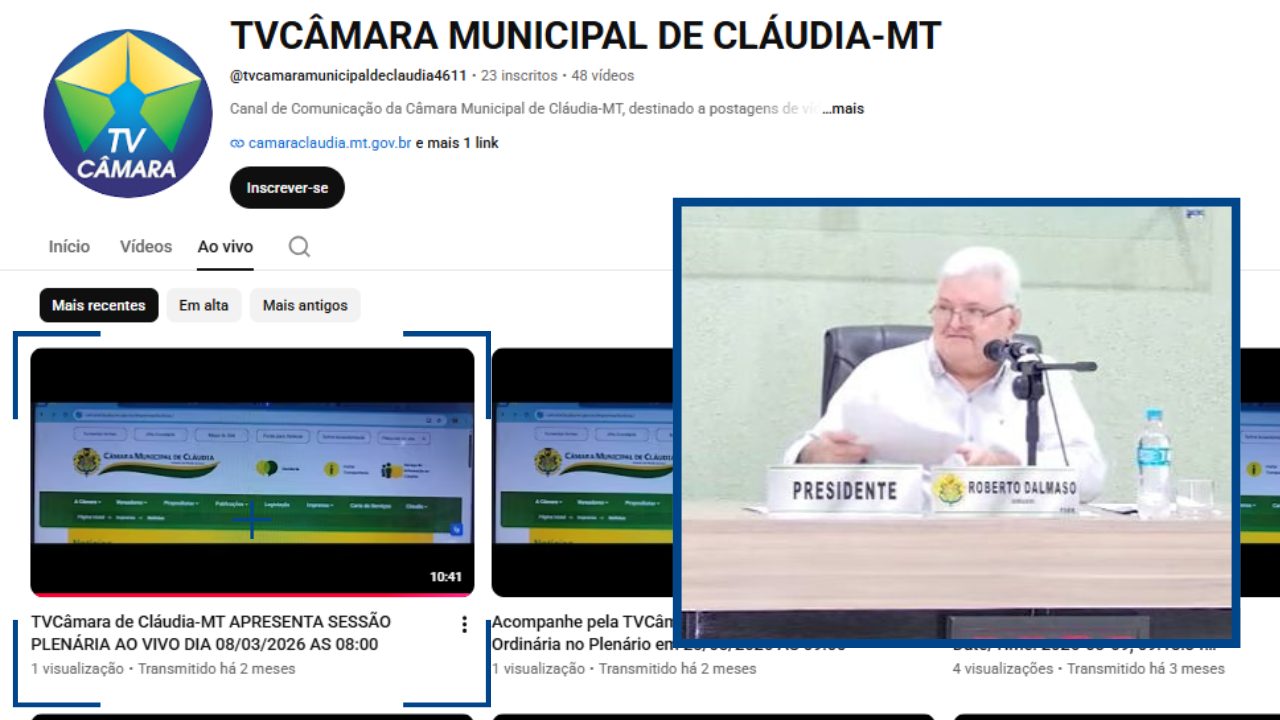 Câmara de Cláudia-MT suspende transmissões ao vivo após investigação do Ministério Público