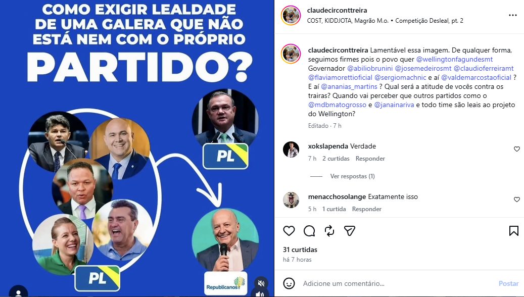 Ex-presidente do CRECI cobra reação de lideranças do PL em Mato Grosso após crítica nas redes sociais